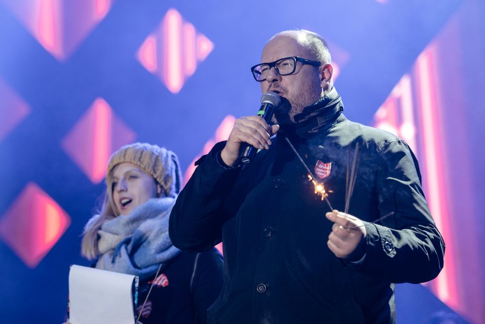 Primátor Gdaňsku  Pawel Adamowicz krátce předtím, než byl napaden. (13.1.2019)