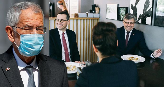 Koronavirus v Polsku: Premiér Morawiecki překvapil fotkami z restaurace bez odstupů. V Rakousku sedě prezident Van der Bellen s manželkou v podniku i po zavíračce.