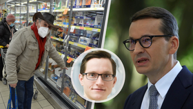 Češi nakupují levnější potraviny v Polsku. Uprostřed ekonom Štěpán Kovanda, vpravo polský premiér Mateusz Morawiecki