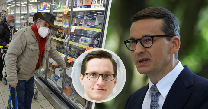 Czesi kupują w Polsce tańsze jedzenie.  W środku ekonomista Štěpán Kovanda, po prawej premier Polski Mateusz Morawiecki