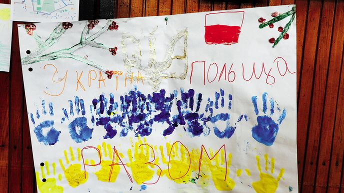 Obrázek, který ukrajinské děti nakreslily v uprchlickém centru ve Vratislavi