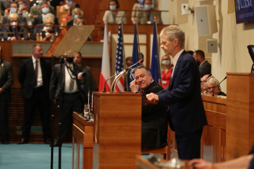 Americký ministr zahraničí Mike Pompeo v Senátu Parlamentu ČR. (12. 8. 2020)