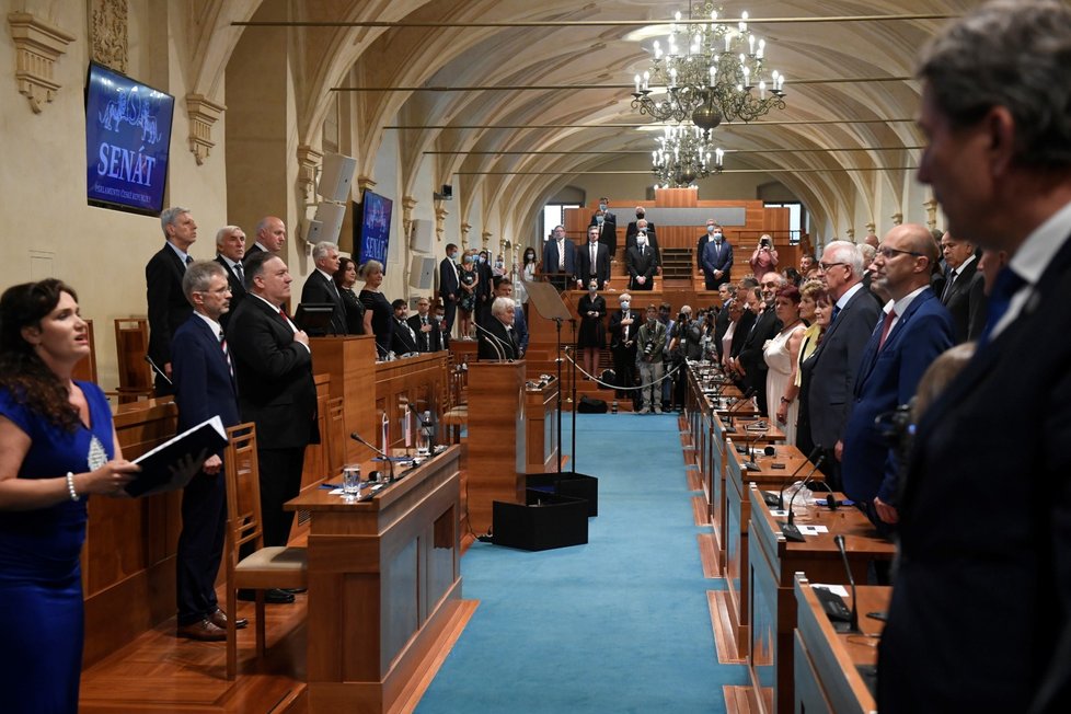 Americký ministr zahraničí Mike Pompeo v Senátu Parlamentu ČR. (12. 8. 2020)