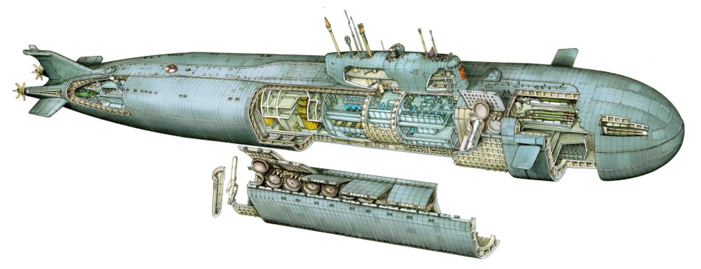 Průřez ponorkou K-141 Kursk