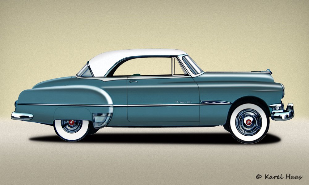 Kupé Pontiac Chieftain Catalina Hardtop z roku 1951 mělo na bocích tři hvězdičky a nápis Pontiac Eight.