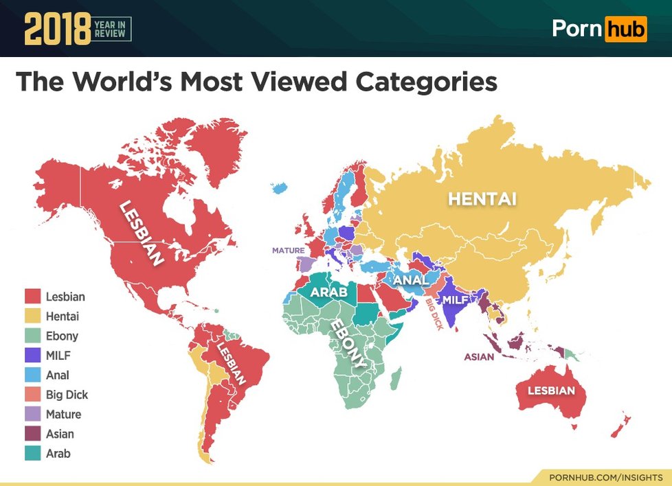 Statistiky PornHubu za rok 2018.