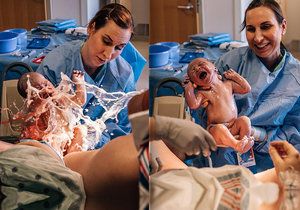 Unikátní momentka z porodu od fotografky Sary Wagnerové. Takový okamžik rozhodně není snadné zachytit.