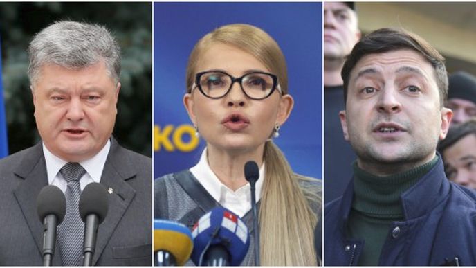 Trojice favoritů ukrajinských prezidentských voleb: Petro Porošenko, Julija Tymošenková a Volodymyr Zelenskyj