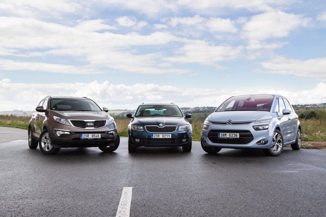 Kia Sorento, Škoda Octavia a Citroen C4 Picasso