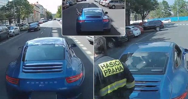 Šílenec v Porsche „hodil myšku“ hasičům: Když na něj zatroubili, vybržďoval je