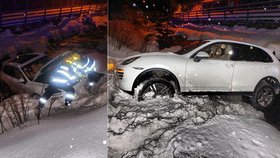 Porsche v Peci pod Sněžkou skončilo v potoce.