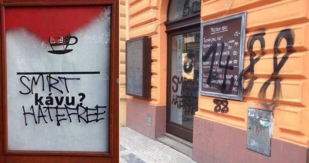 Smrt zastáncům tolerance a běženců: Vandalové zaútočili na „pražskou kavárnu“