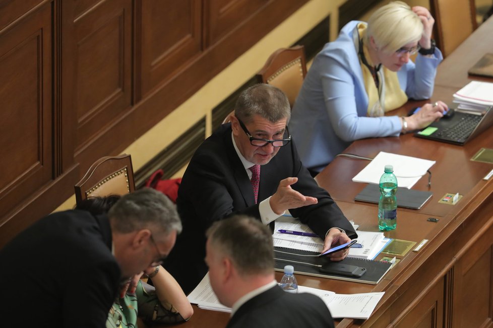 Andrej Babiš ve Sněmovně před jednáním o důvěře jeho menšinovému kabinetu