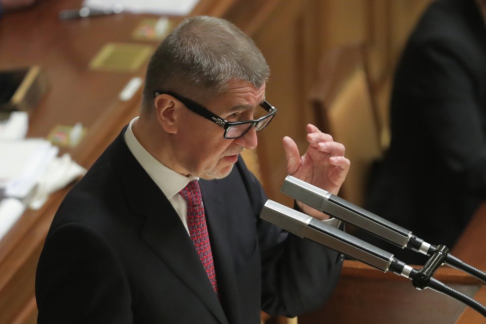 Andrej Babiš při projevu ve Sněmovně před hlasováním o důvěru menšinové vládě