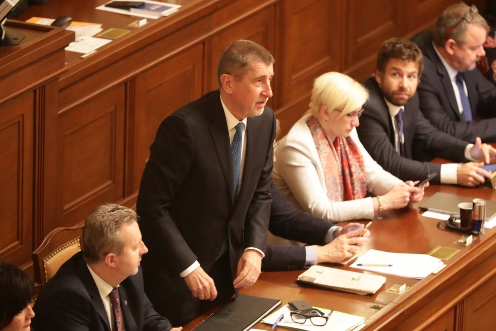 Babišova menšinová vláda ve Sněmovně důvěru nezískala. Andrej Babiš v momentě, kdy vyslovoval důvěru vládě.