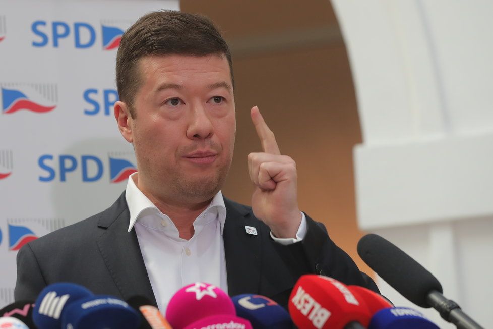 Tomio Okamura (SPD) na tiskovce