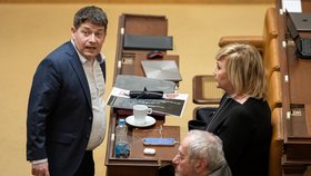 Poslanecká sněmovna projednává vyslovení nedůvěry vládě 18. ledna 2023: Patrik Nacher s Alenou Schillerovou (ANO)