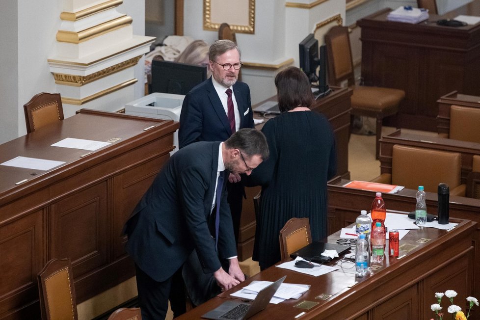 Poslanecká sněmovna 18. 1. 2023: Projednávání návrhu na vyslovení nedůvěry vládě, na sníku premiér Petr Fiala.