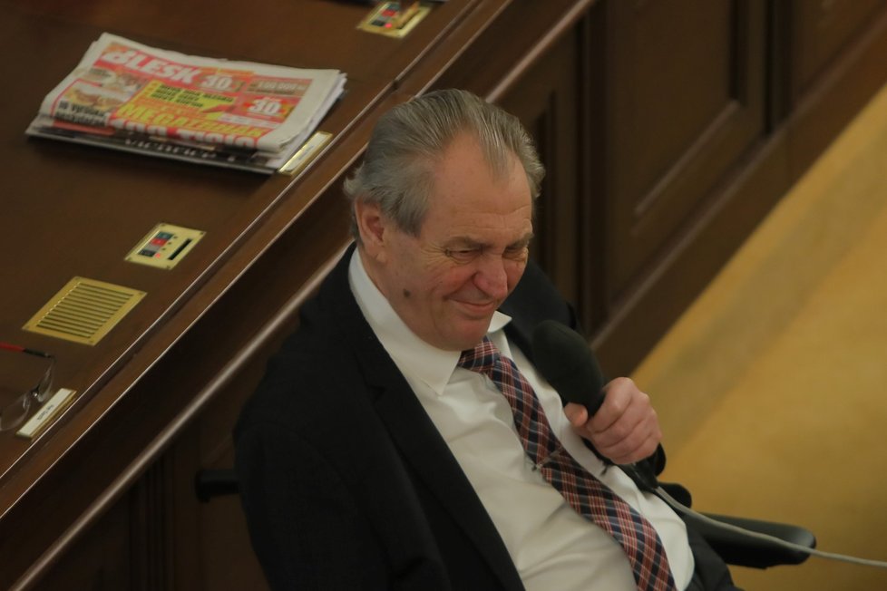 Prezident republiky Miloš Zeman v Poslanecké sněmovně (18. 2. 2022)