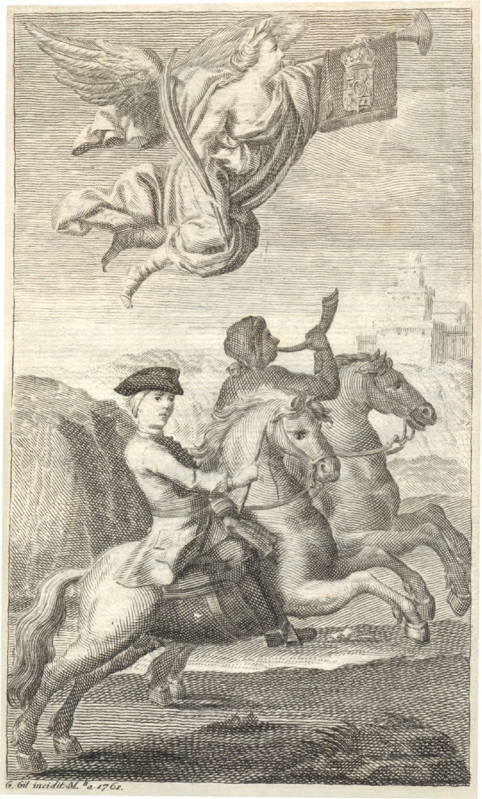 Poštovní kurýr a cestující v sedle z roku 1761