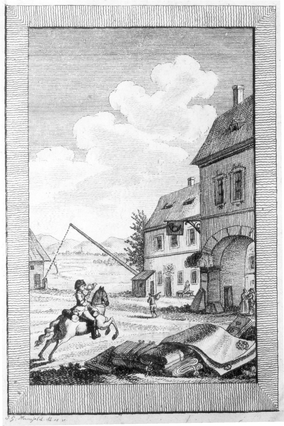 Příjezd kurýra do poštovní stanice v roce 1789