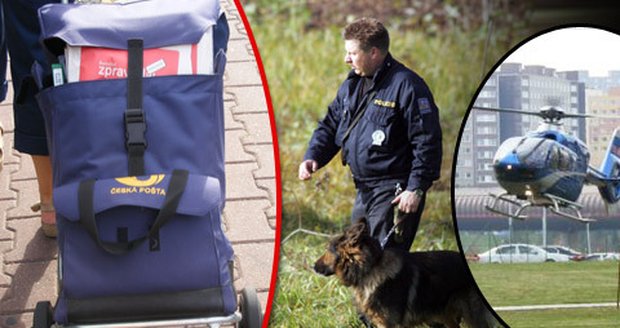 Po muži, který uloupil pošťačce tašku, pátrá policejní helikoptéra i psovodi