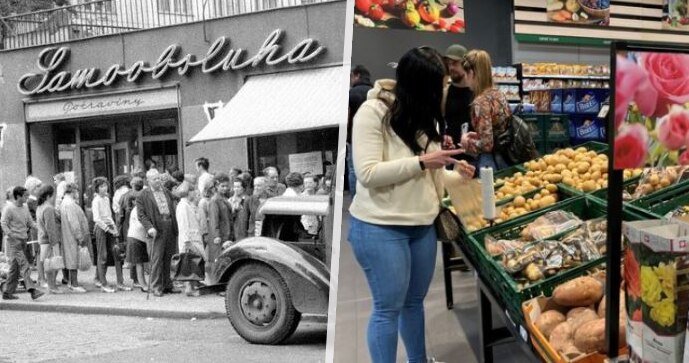 Nákup potravin za socialismus a dnes.