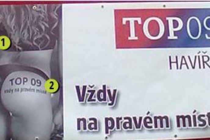 Poutač TOP09 v soutěži Sexistické prasátečko