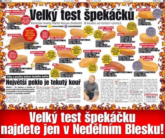 Velký test špekáčků v Nedělním Blesku