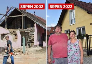 Petr a Libuše u svého domu, který jim před 20 lety strhla povodeň.
