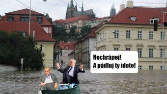 Opilý Miloš Zeman a spící kníže na člunu aneb jak si internetoví uživatelé dělají legraci z povodní