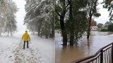 Počasí trápí sever Moravy: Nejdřív sníh, teď lijáky! Hasiči museli lidi svážet na člunech
