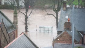 Povodně ve městě Appleby v hrabství Cumbria v severozápadní Anglii.