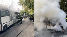 Požár autobusu zaměstnal hasiče.