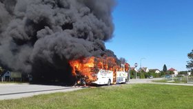 Požár autobus zcela zničil.