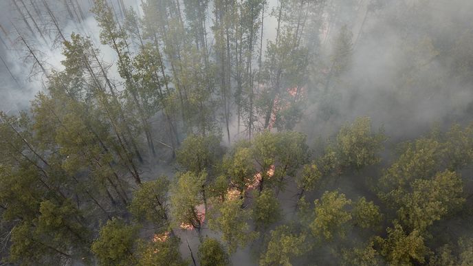 Požár se šíří okolo vesnice Volodymyrivka , která se nachází v oblasti nedaleko atomové elektrárny Černobyl.