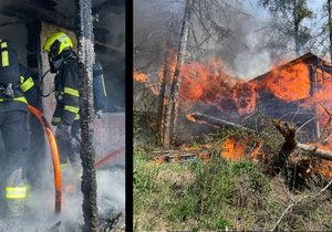 Hasiči v sobotu bojovali s požárem chaty na Brněnské přehradě, zřejmě ji zapálil žhář.