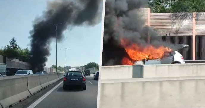 Na dálnici D1 u Brna hoří osobní automobil: Provoz se zastavil, na místě zasahují hasiči!