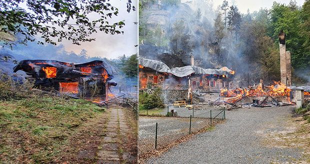 Hrůzný požár nedaleko Gottovy roubenky: Historické chaty v Českém Švýcarsku lehly popelem!