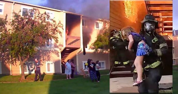 Masivní požár zachvátil dům: Hasič vynesl z plamenů holčičku v náručí