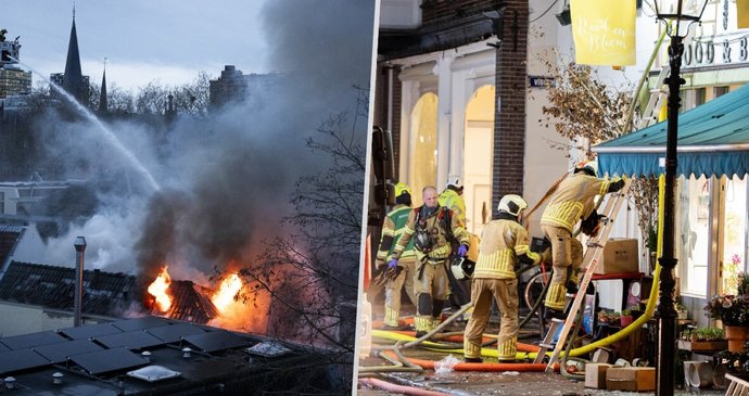 Požár po dvou explozích v nizozemském Utrechtu
