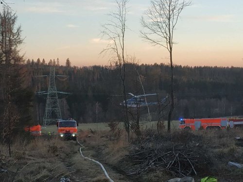 Devět hodin hasili hasiči u Dětřichova nad Bystřicí rozsáhlý požár lesního porostu.