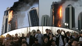 Ničivý požár zachvátil nejvyšší mrakodrap v Čečensku