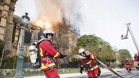 Zásah hasičů u požáru katedrály Notre-Dame