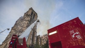 Zásah hasičů u požáru katedrály Notre-Dame