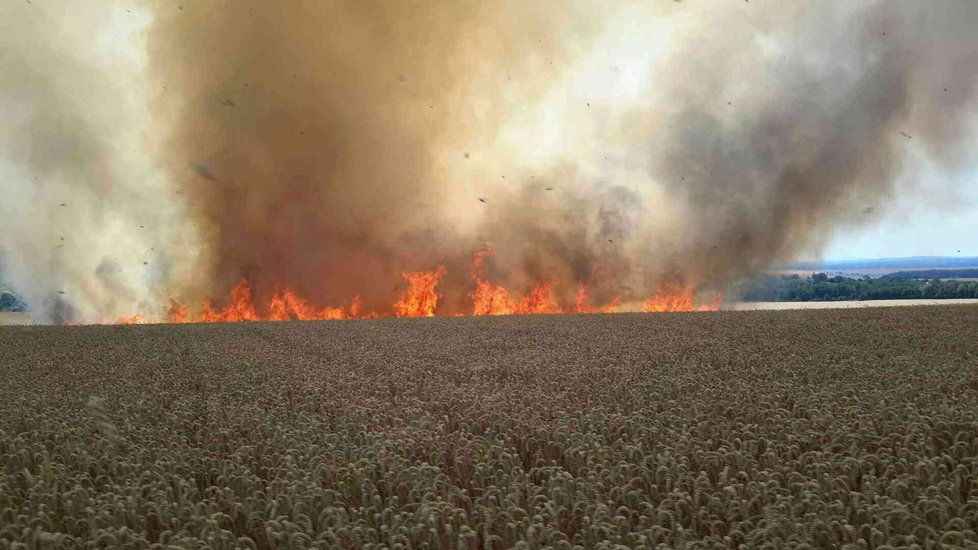 Požár u Radějova na Hodonínsku v r. 2018.(ilustrační foto)