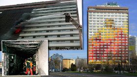 Ohnivé peklo v Praze nepřežilo před 22 lety 8 cizinců: Hotel Olympik podpálil ručník na ledničce.