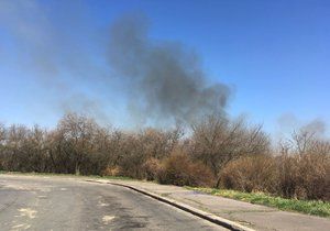 U Hostivařské přehrady hoří, na místě zasahují hasiči a policisté.
