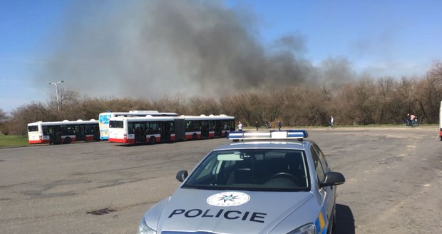 U Hostivařské přehrady hoří, na místě zasahují hasiči a policisté.