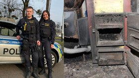 Policisté Jiří (24) a Klára (22). Ta odvážný zásah sama odnesla zraněním.